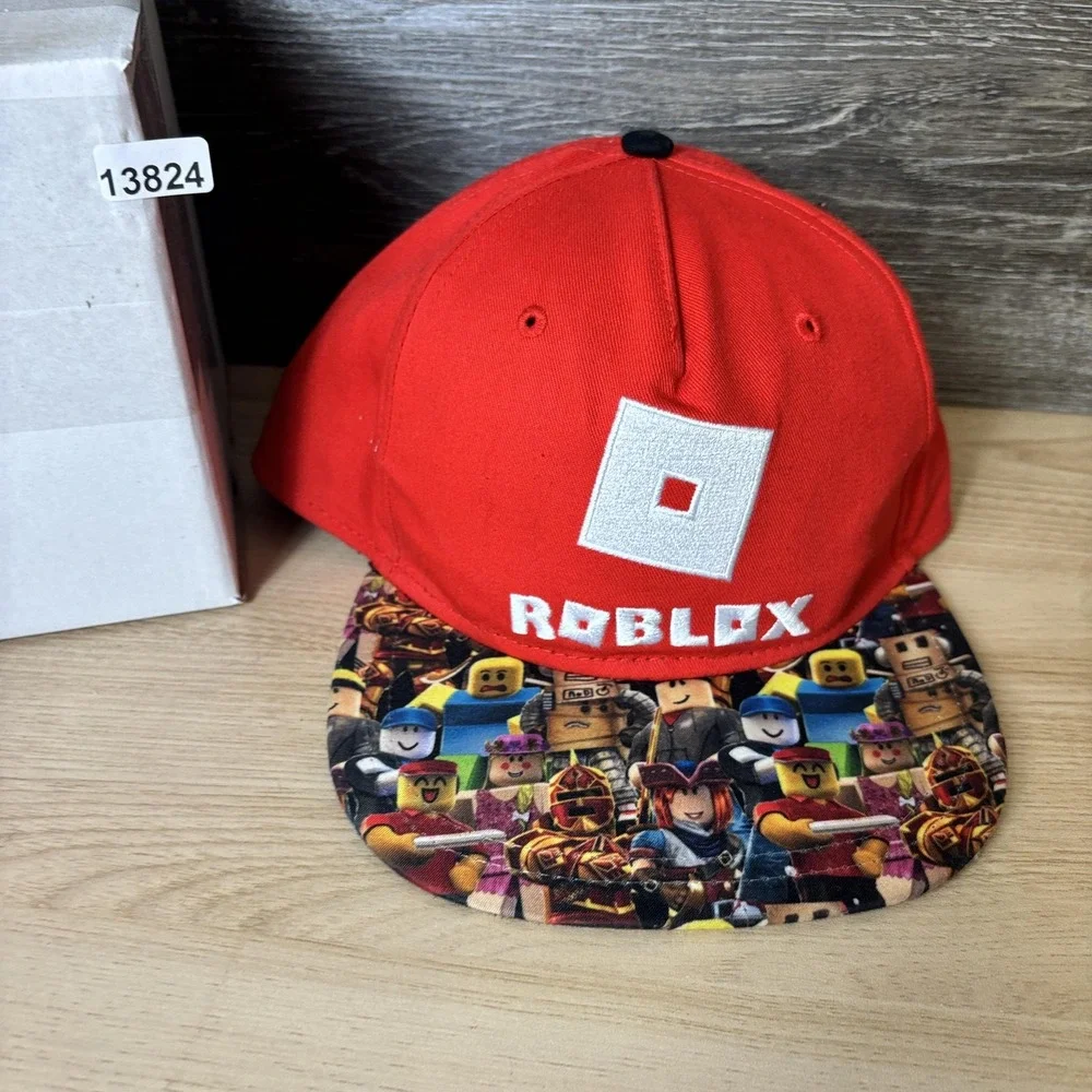 Roblox Snapback Hat Youth Red Graphic Brim Adjustable Cap Light Wear Gamer Kids